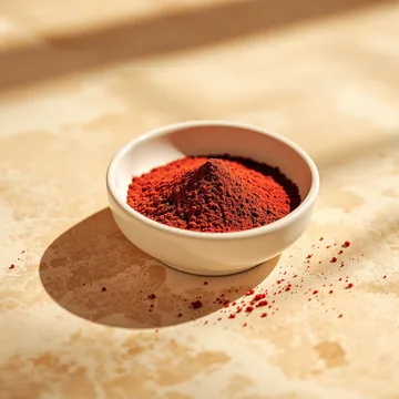 A small dish of deep red astaxanthin powder